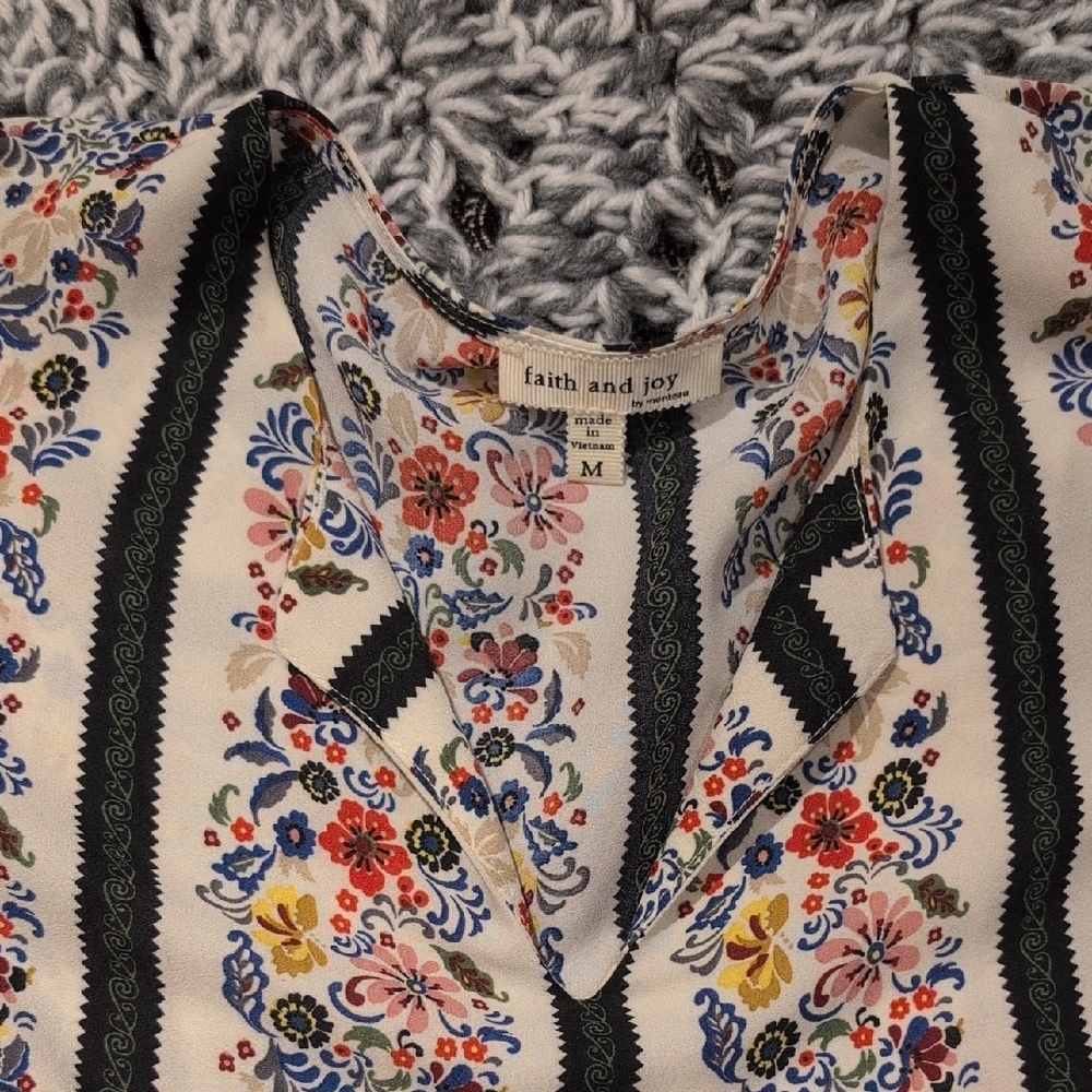Faith & Joy Folk Floral Stripe Blouse | Porcelain Cream + Ink | Medium - Picture 5 of 8
